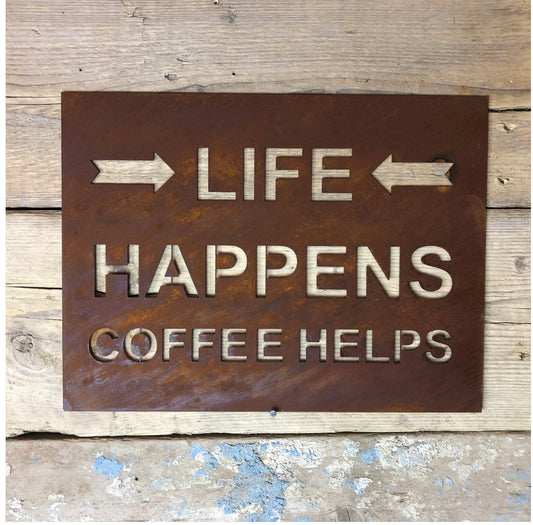 Gift For A Coffee Lover , Life Happens Coffee Helps Rustic Kitchen Sign , Kitchen Decoration Decor , Christmas Birthday Present Or Gift