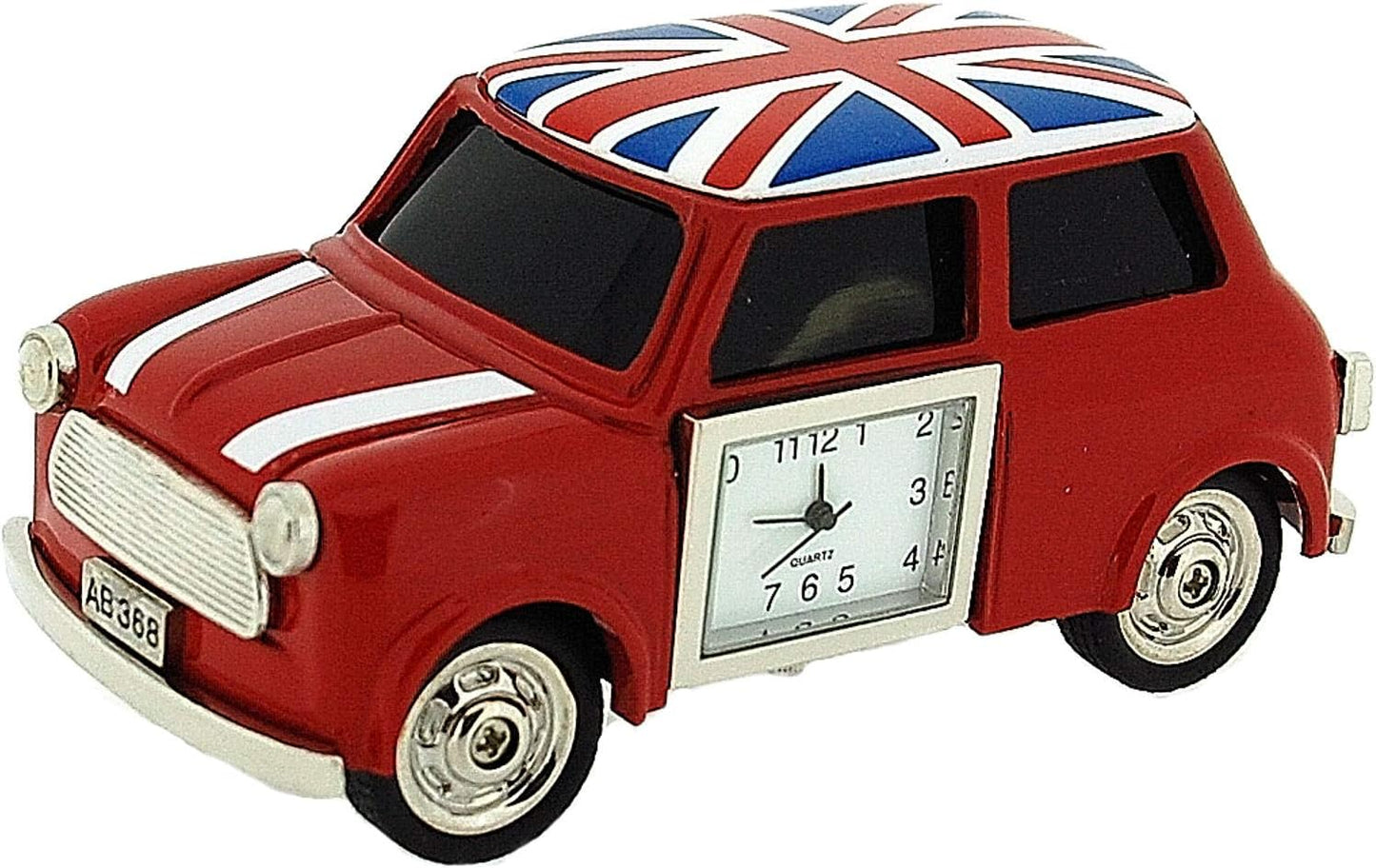 charming miniature clock features a Mini Cooper design in Union Red with the iconic Union Jack,
