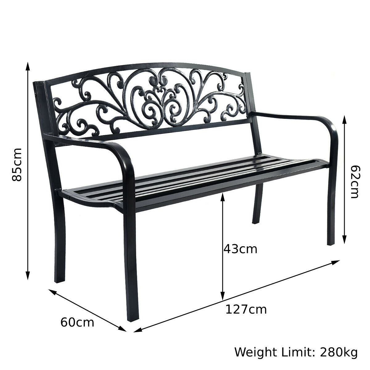 Patio Garden Bench with Steel Cast Iron Frame