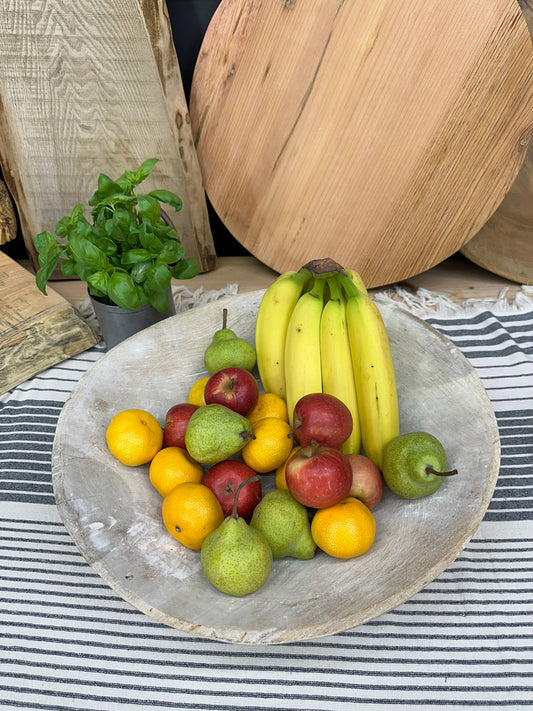 Vintage Bleached Wooden Serving Bowl / Fruit Bread Antipasti Cheese Board Tray