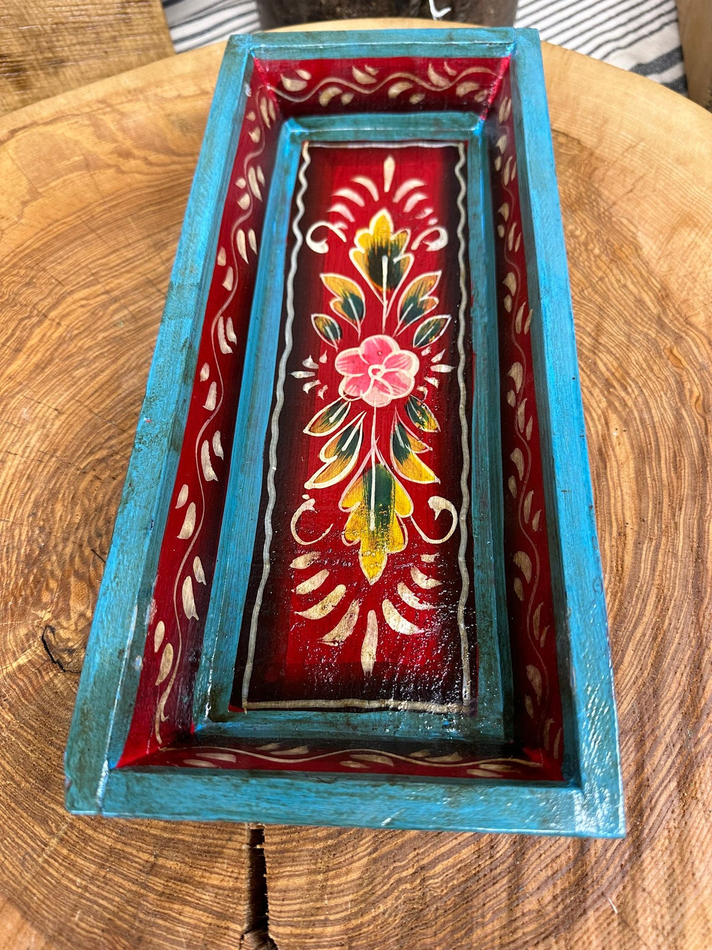 Wooden Painted Tray Bowl / Bread Antipasti Bowl Decorative Storage Tray A