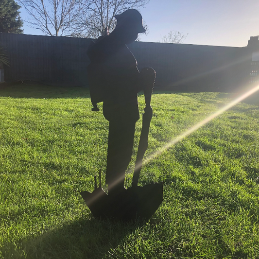 Large Rusty Metal Soldier Garden Decoration - Black