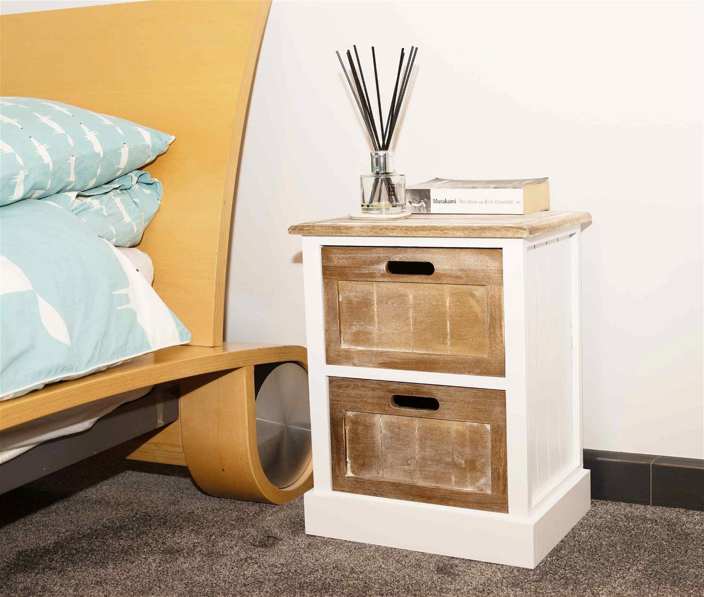 White Wooden Cabinet 2 Drawer 38 x 28 x 48cm