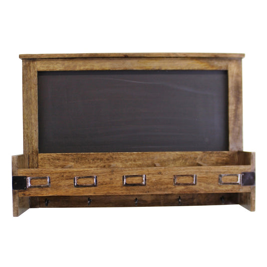 Mango Wood Blackboard With 5 Storage Slots & Key Hooks