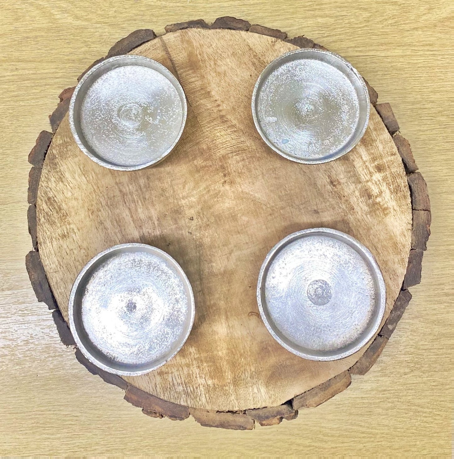 Candle Holder On Wooden Base 28cm