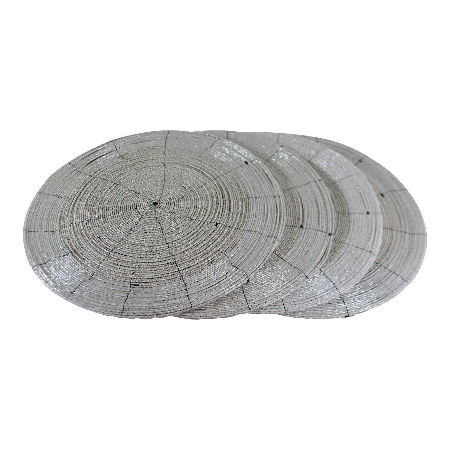 Set of 4 White Glass Beaded, Circular Placemats, 30x30cm
