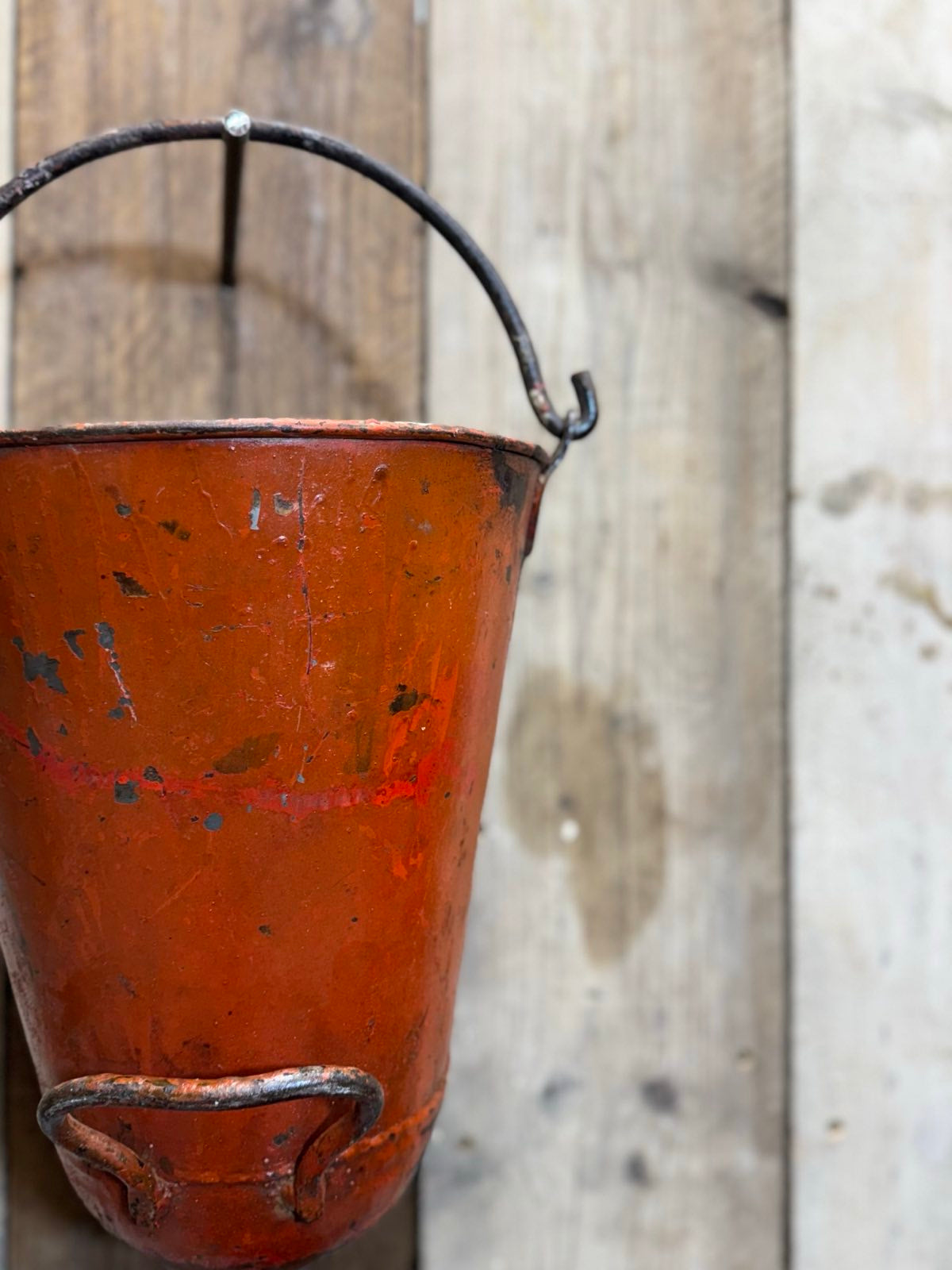Vintage Galvanised Hanging Fire Bucket Hanging Basket / Plant Pot Planter Pail B