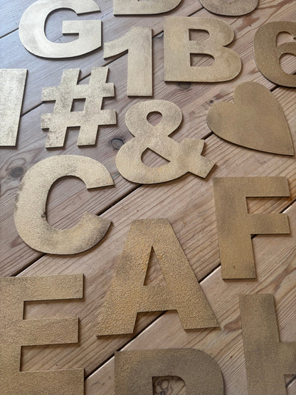 Gold Fat Font Metal Alphabet Letters – 5” or 12” Decorative Lettering A–Z