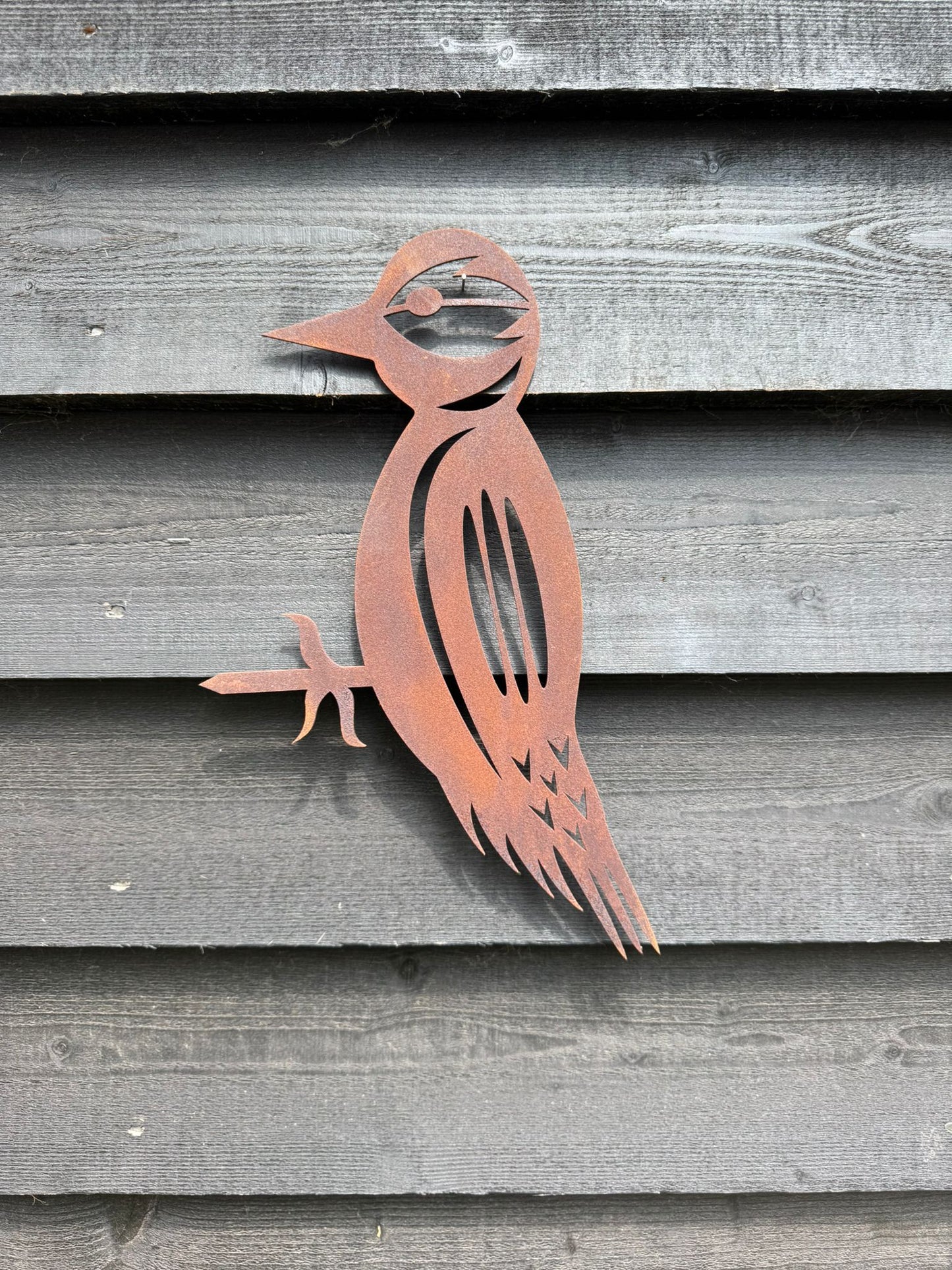 Rusty Metal Woodpecker Garden Decoration