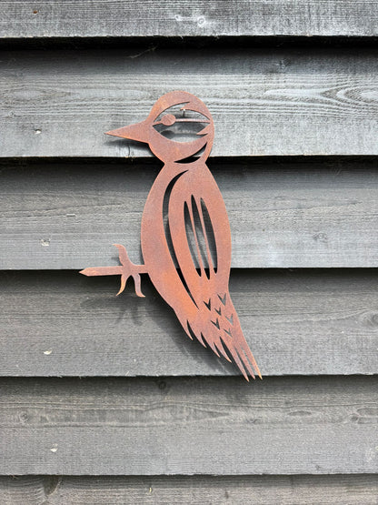 Rusty Metal Woodpecker Garden Decoration