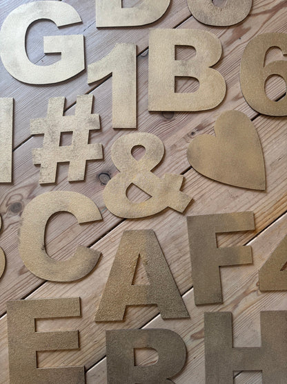 Gold Fat Font Metal Alphabet Letters – 5” or 12” Decorative Lettering A–Z