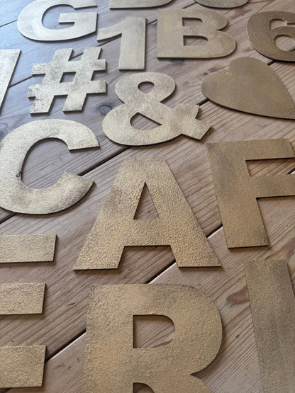 Gold Fat Font Metal Alphabet Letters – 5” or 12” Decorative Lettering A–Z