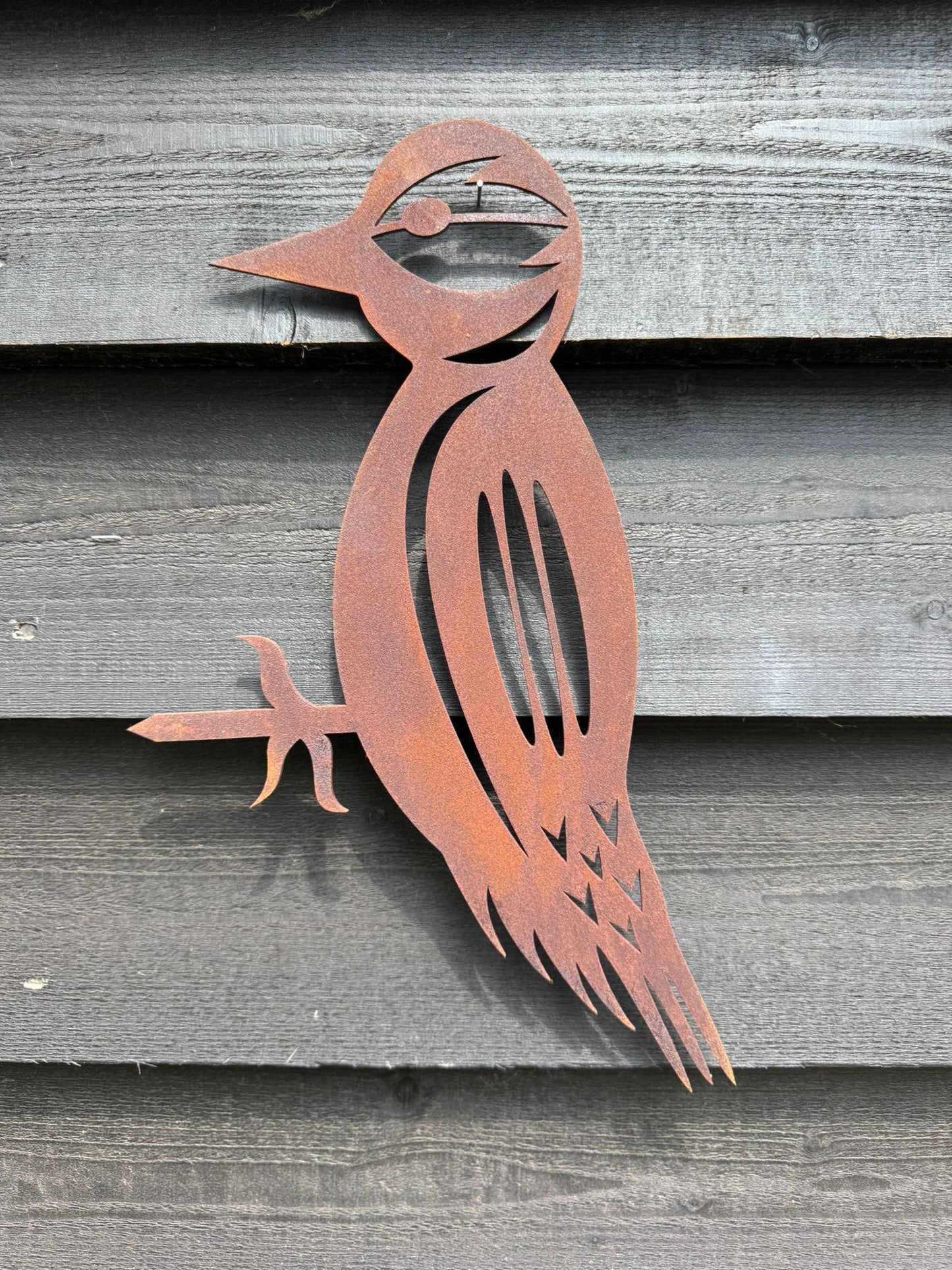 Rusty Metal Woodpecker Garden Decoration