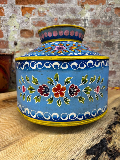 Vintage Painted Water Pot / Metal Pot / Vase / Planter / Narrow Boat Ware Gypsy