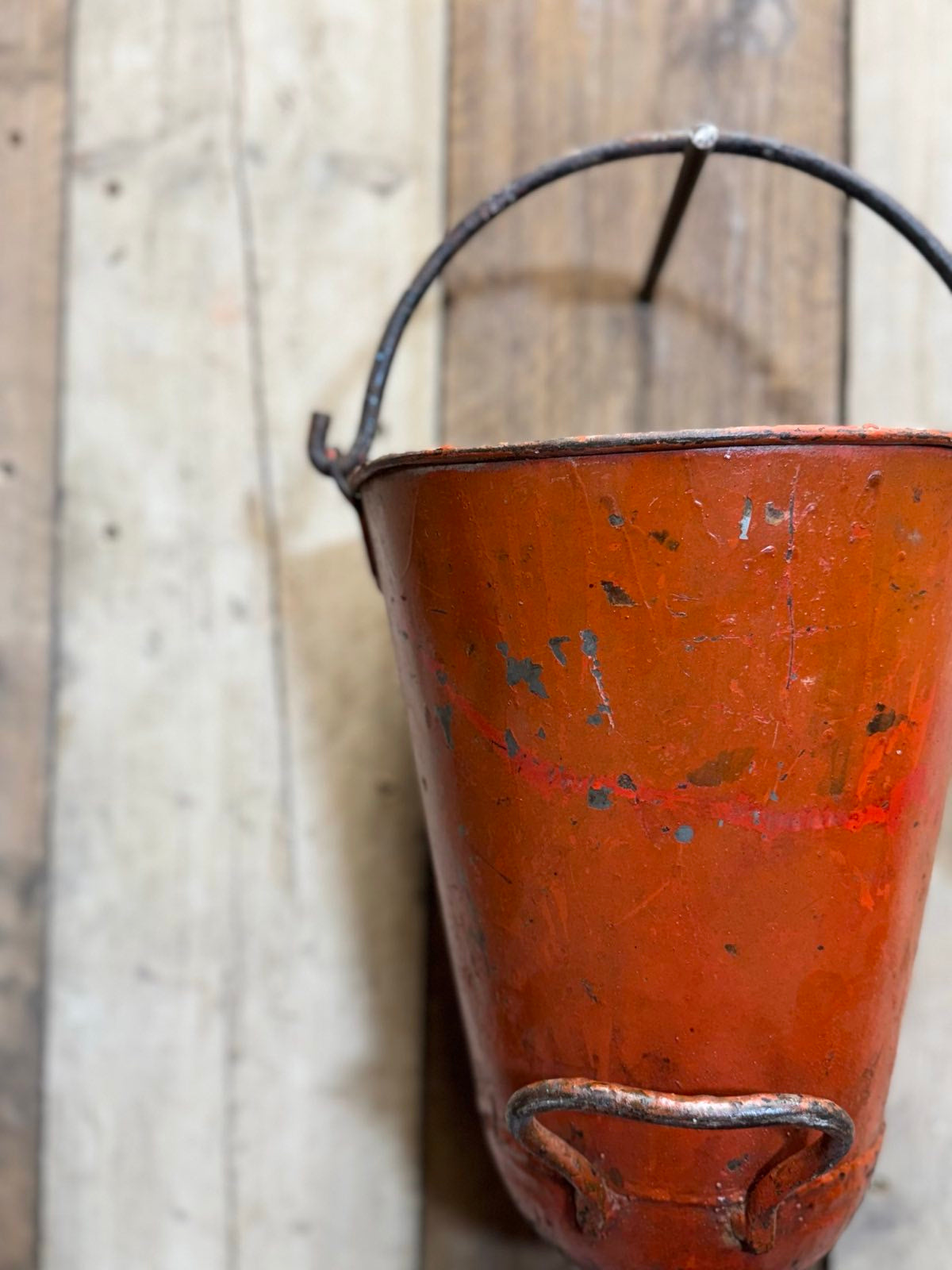 Vintage Galvanised Hanging Fire Bucket Hanging Basket / Plant Pot Planter Pail B