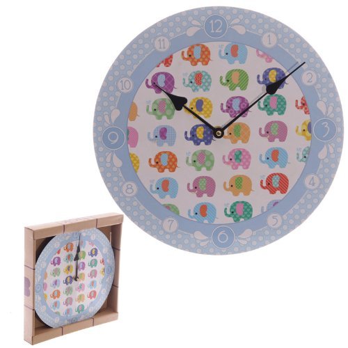 Puckator CKP84 Printed Wall Clock, Elephants Design