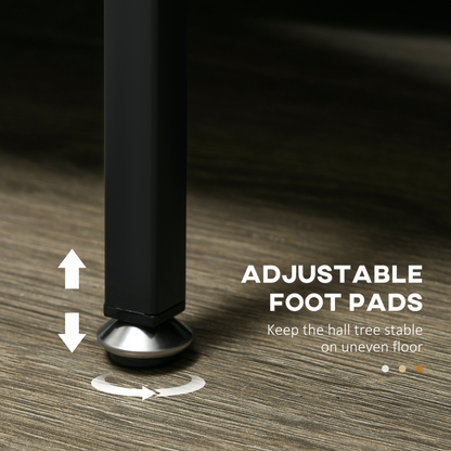 HOMCOM Coat Rack, Coat Stand with Shoe Storage, 5 Hooks for Hallway, Brown