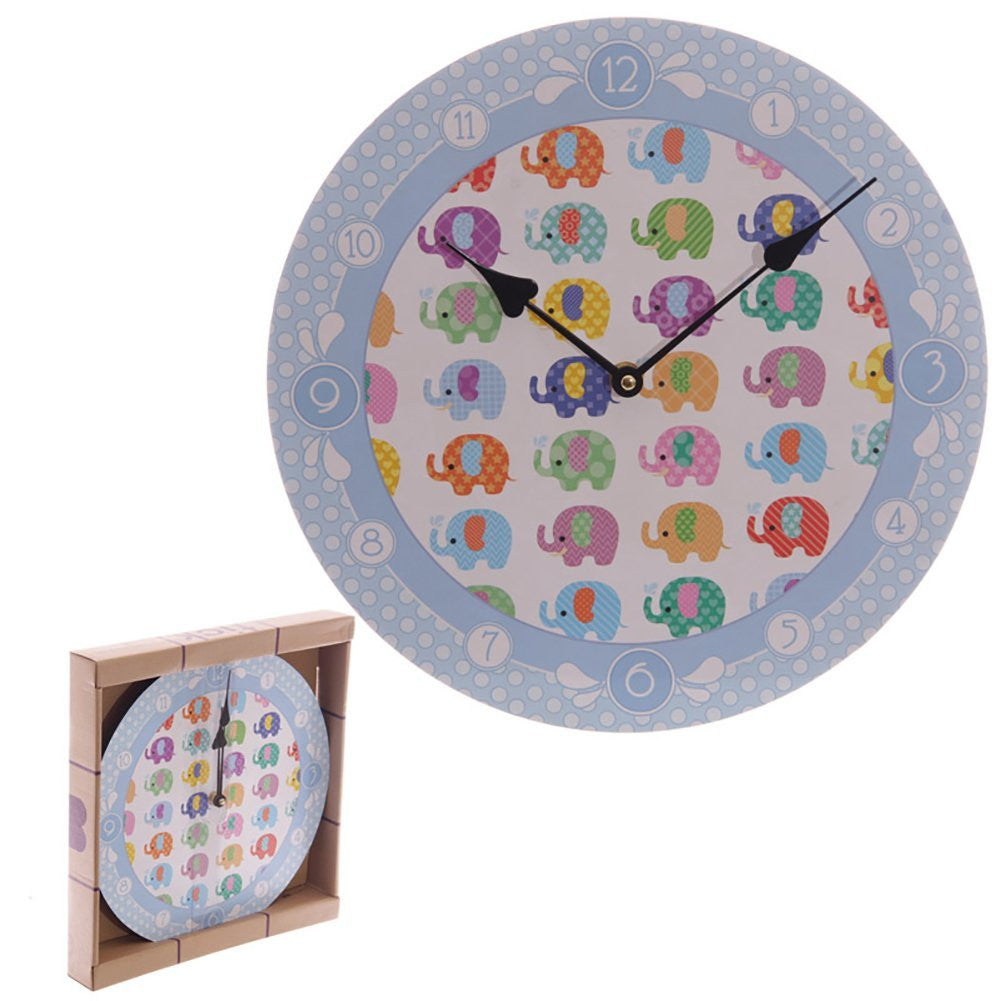 Funky Colourful Dotty Elephants Design Wall Clock