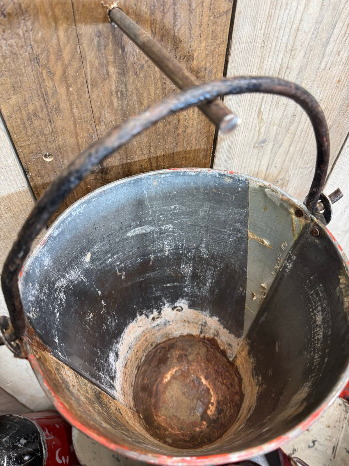 Vintage Galvanised Hanging Fire Bucket Hanging Basket / Plant Pot Planter Pail C