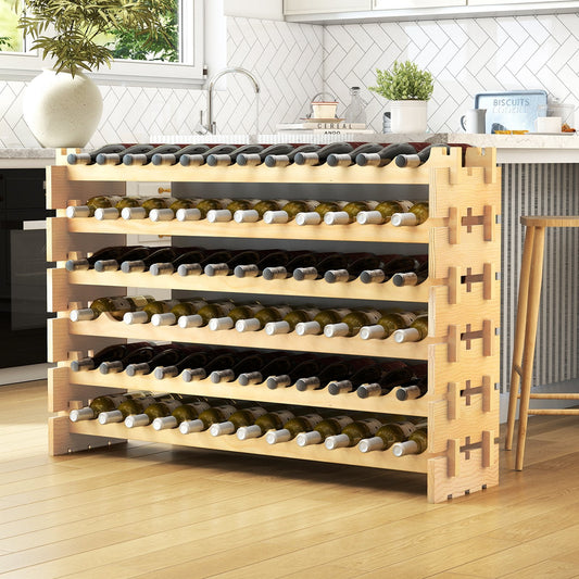 72 Bottles Wine Rack 6-Tier Stackable Wine Storage Stand with Solid Wood Frame-Natural