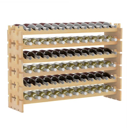 72 Bottles Wine Rack 6-Tier Stackable Wine Storage Stand with Solid Wood Frame-Natural