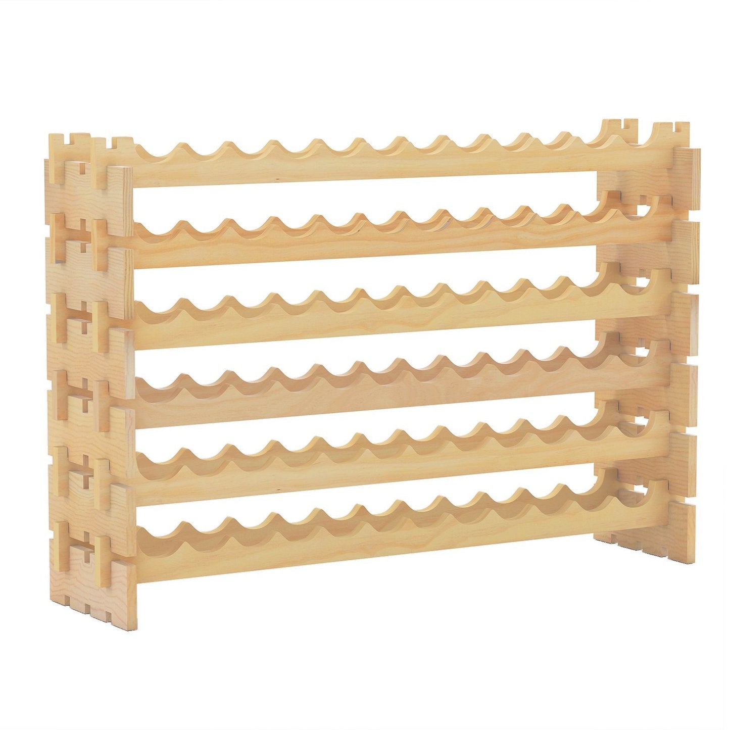 72 Bottles Wine Rack 6-Tier Stackable Wine Storage Stand with Solid Wood Frame-Natural