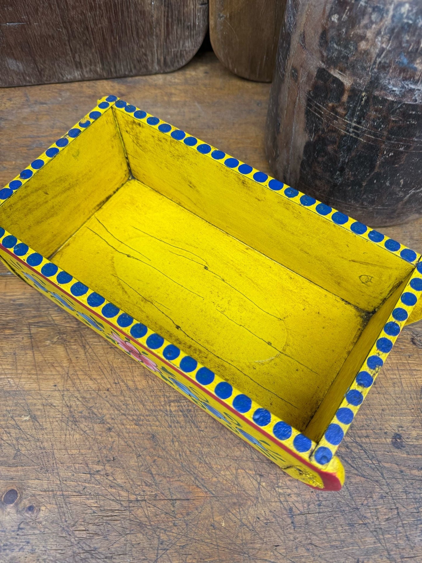 Yellow Wooden Painted Brick Mould / Decorative Herb Planter / Storage Box Tray