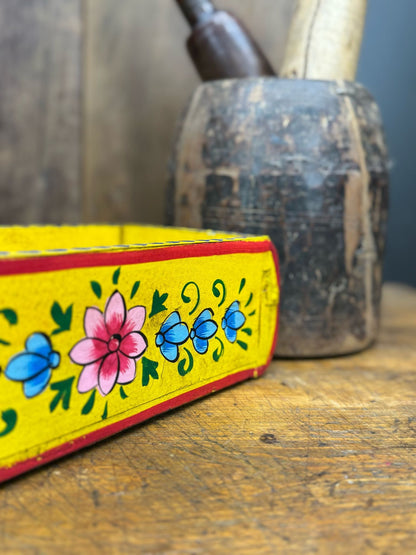 Yellow Wooden Painted Brick Mould / Decorative Herb Planter / Storage Box Tray
