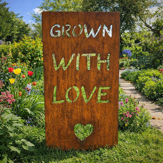 Rusty Metal Grown With Love Garden Sign