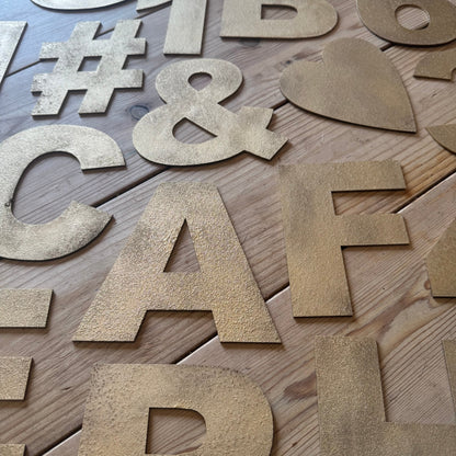 Gold Fat Font Metal Alphabet Letters – 5” or 12” Decorative Lettering A–Z