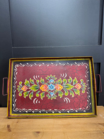 Red Metal Serving Tray / Painted Indian Charcuterie Cheese Antipasto Platter