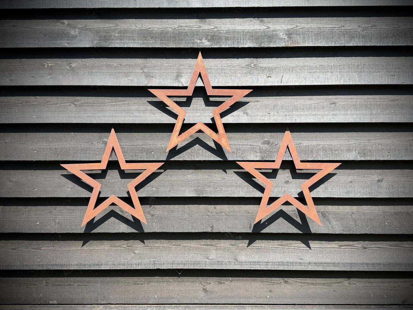 Set of 3 Rusty Metal Stars, Decorations For The Home And Garden.