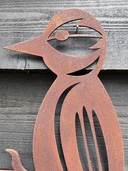 Rusty Metal Woodpecker Garden Decoration
