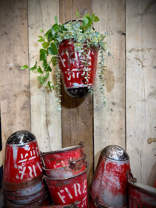 Vintage Galvanised Hanging Fire Bucket Hanging Basket / Plant Pot Planter Pail