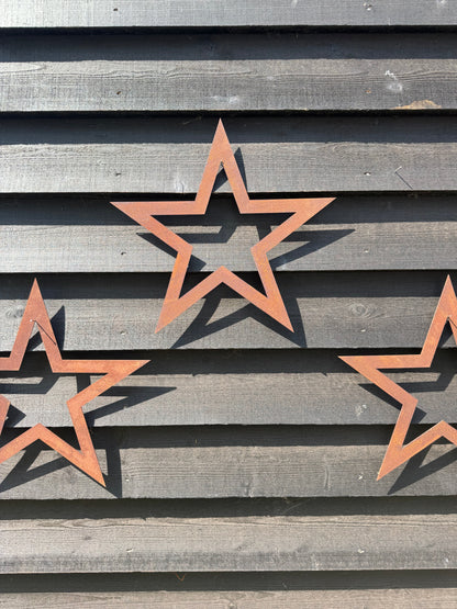 Set of 3 Rusty Metal Stars, Decorations For The Home And Garden.