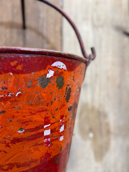 Vintage Galvanised Hanging Fire Bucket Hanging Basket / Plant Pot Planter Pail A