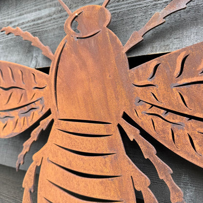 Large Rusty Metal Bee Plaque Wall Art