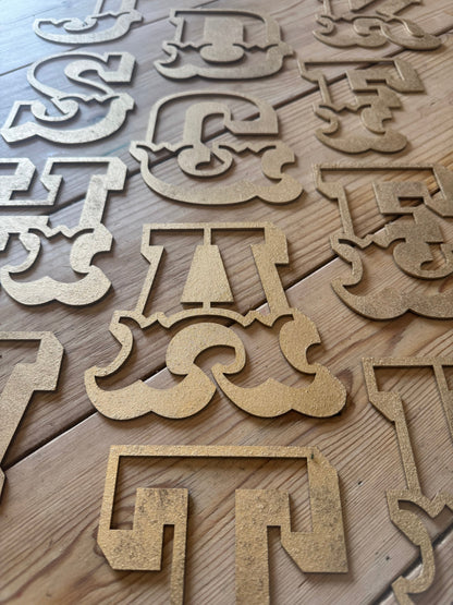 A-Z Rustic 5" or 12" Gold Metal Carnival Letters.