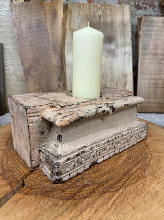 Rustic Church Candle Holder / Indian Pillar Base Holder / Farmhouse Decor Pink