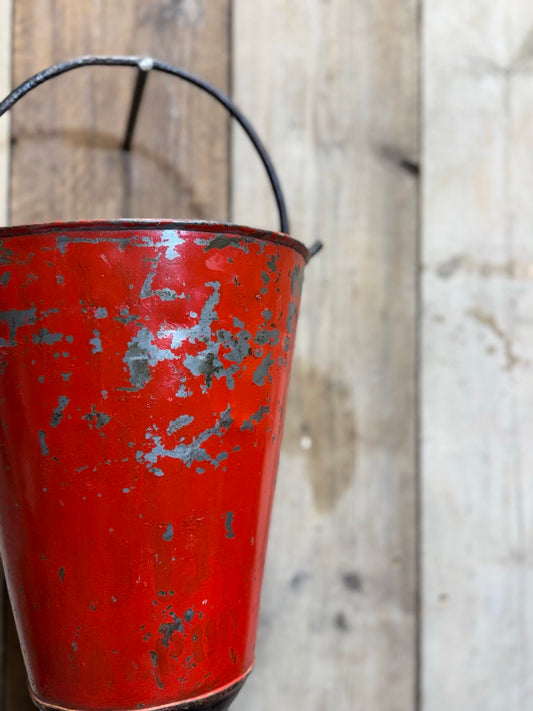 Vintage Galvanised Hanging Fire Bucket Hanging Basket / Plant Pot Planter Pail C