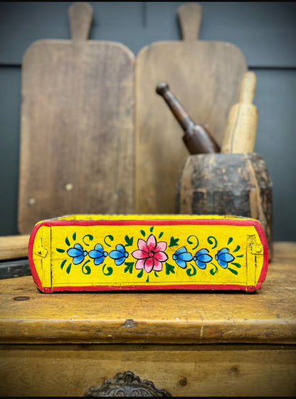 Yellow Wooden Painted Brick Mould / Decorative Herb Planter / Storage Box Tray