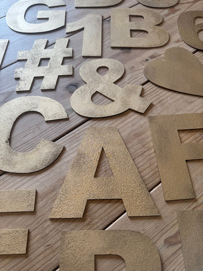 Gold Fat Font Metal Alphabet Letters – 5” or 12” Decorative Lettering A–Z