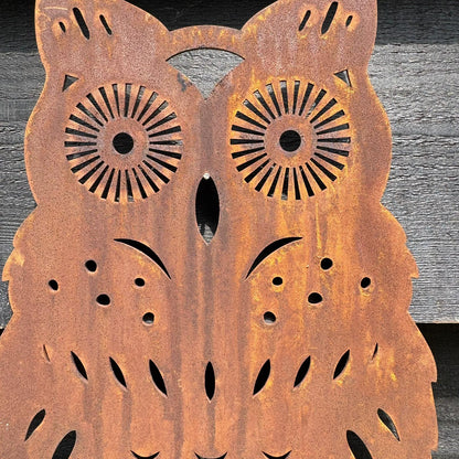 Rusty Metal Standing Owl Garden Ornament
