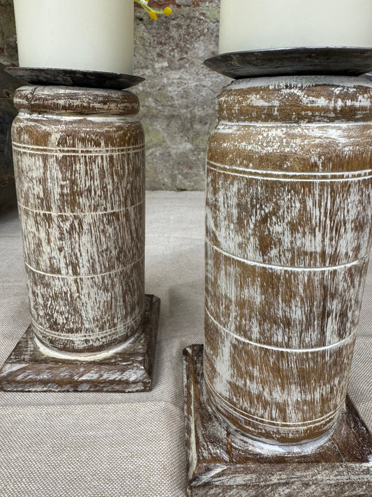 Pair Of Rustic Wooden Candle Holders / Large Church Candle Candlesticks /E