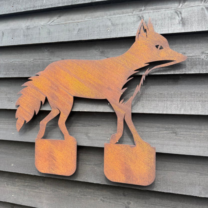 Rusty Metal Walking Fox Garden Decoration