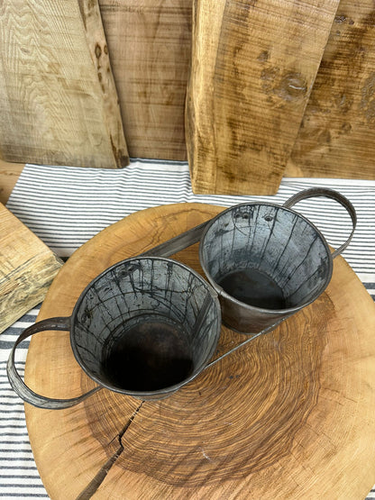 Herb Plant Double Metal Pot Planter / Utensil Pen Pot Desk Tidy / Cutlery Holder