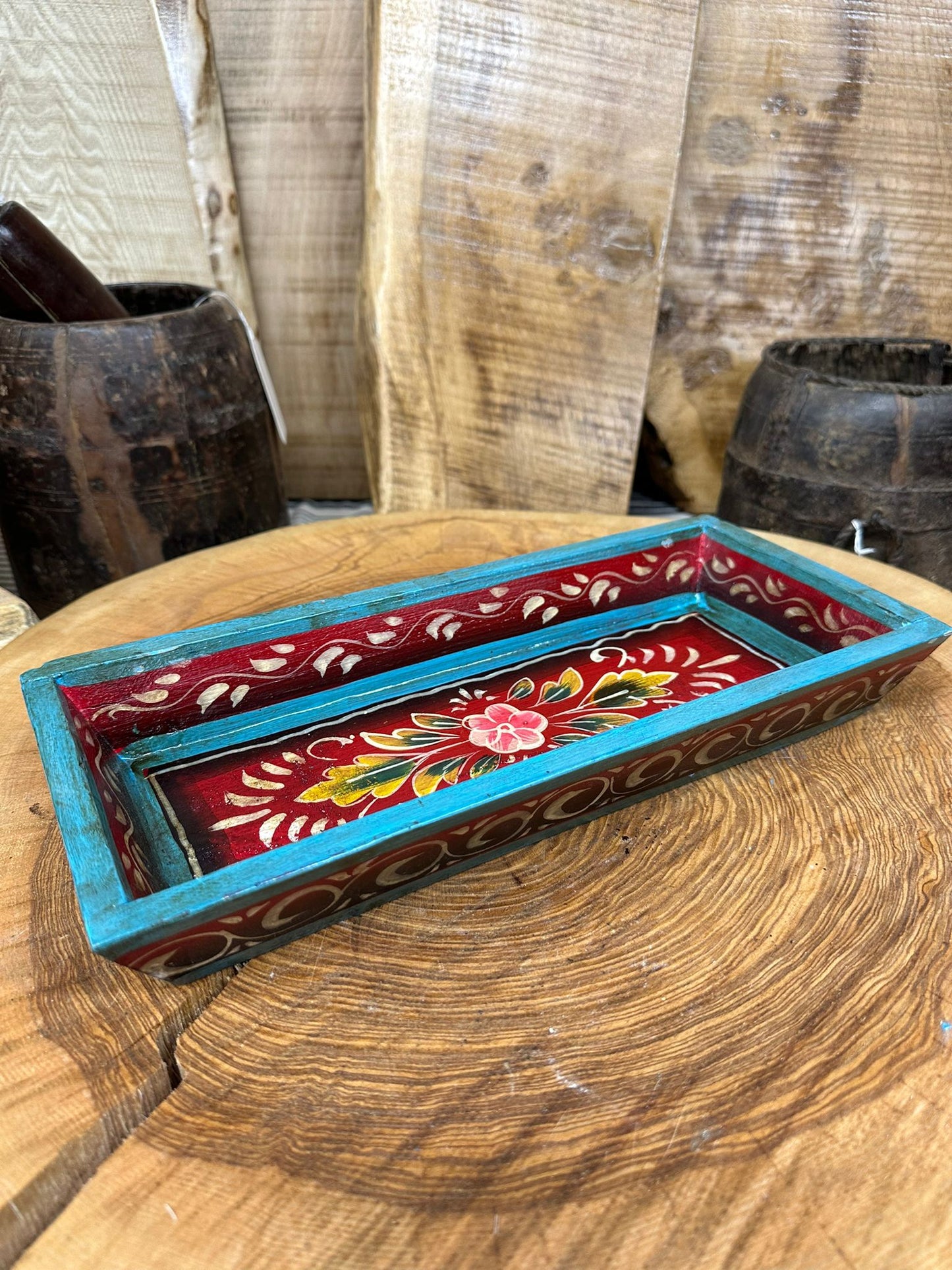 Wooden Painted Tray Bowl / Bread Antipasti Bowl Decorative Storage Tray A