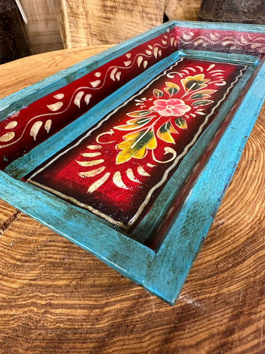 Wooden Painted Tray Bowl / Bread Antipasti Bowl Decorative Storage Tray A