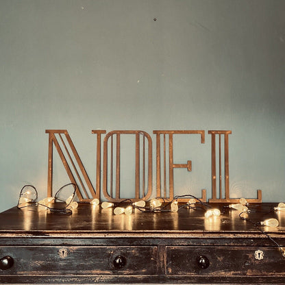 Christmas Mantle Fireplace Decoration NOEL In Rustic Rusted Art Deco Letters
