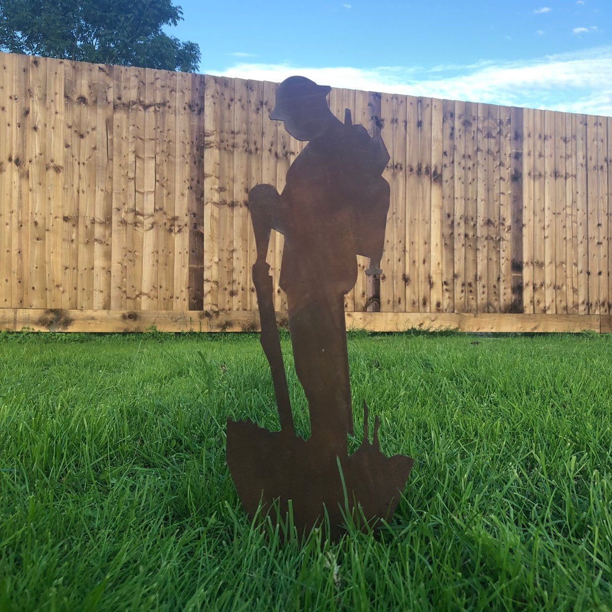 Small Rusty Metal Soldier Garden Statue
